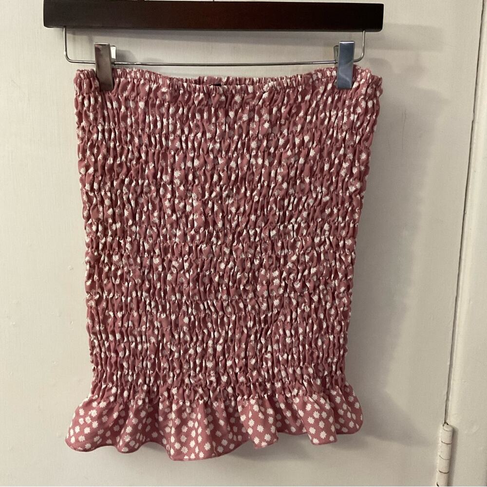 SHEIN Ribbed Floral Pink/White Cropped Tube Top L Casual Boho Cottagecore Twee